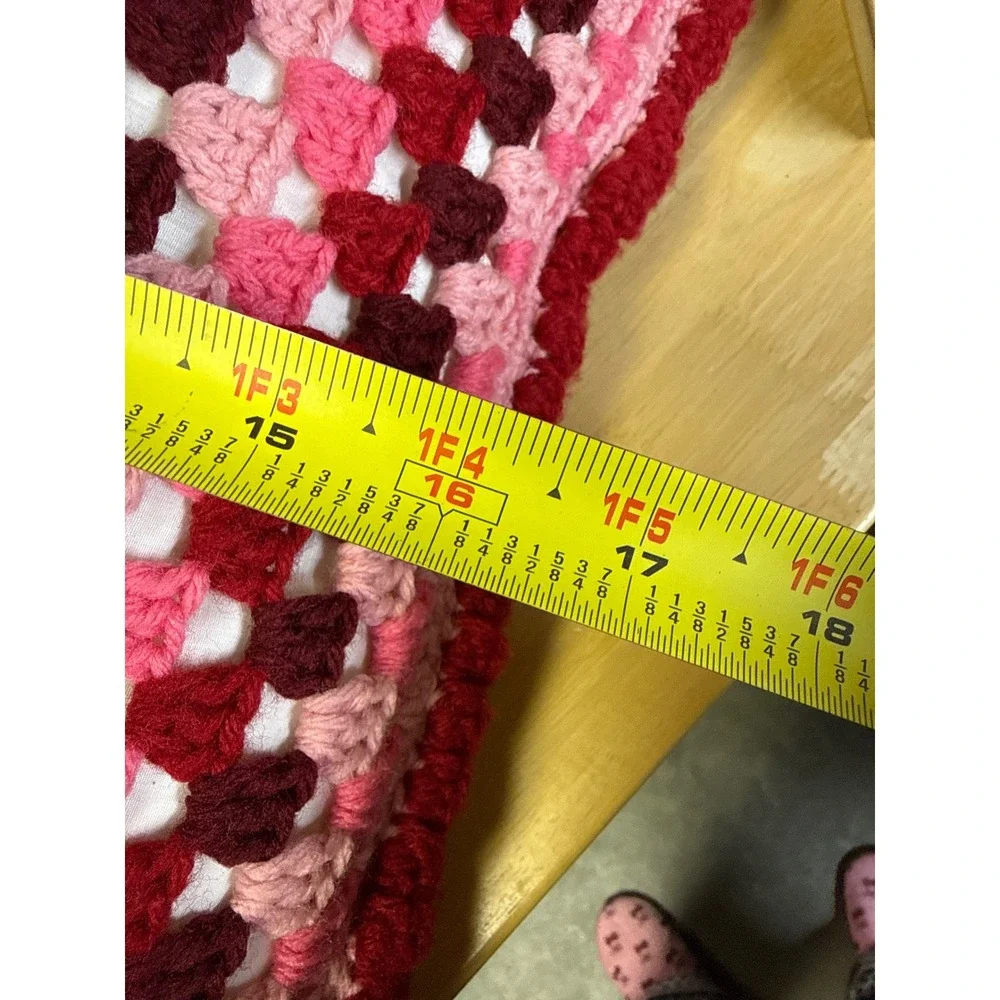 Handmade Crochet Granny Square Throw Pillow Pink Red Burgundy Retro Decorative